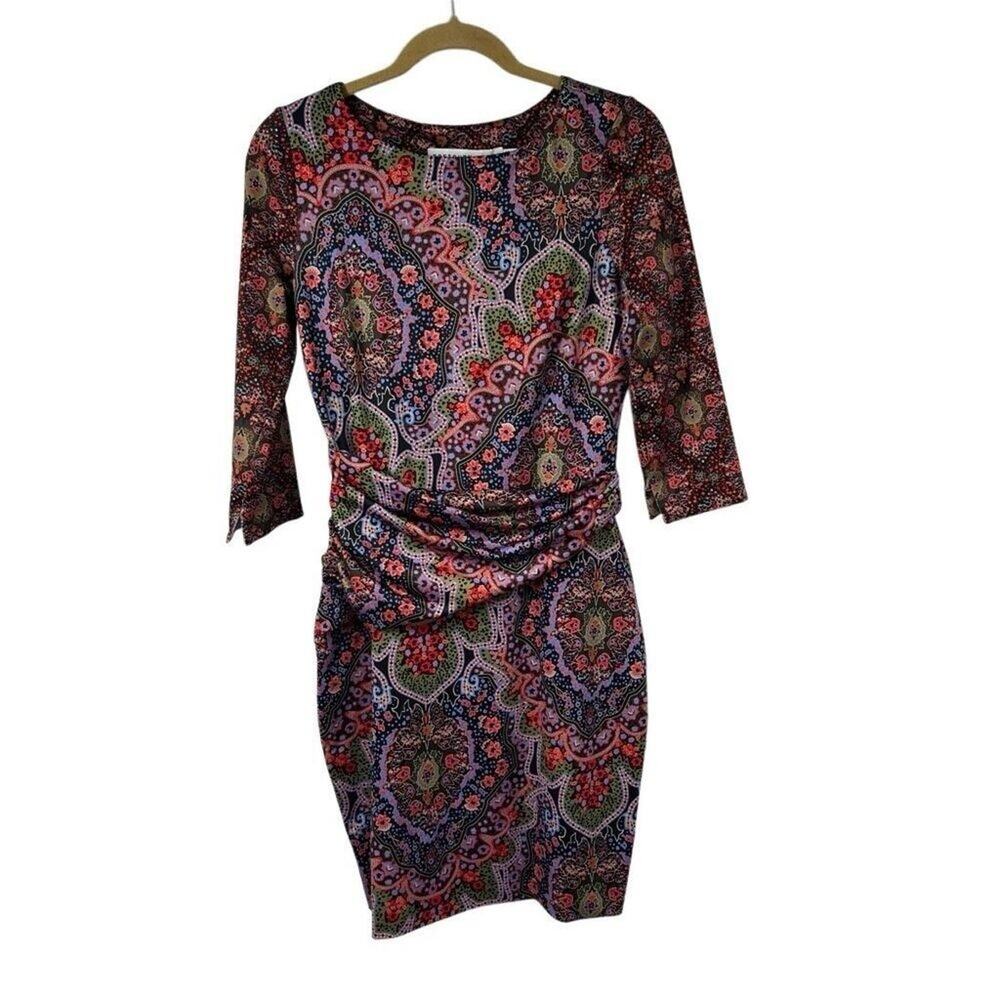 Gretchen Scott Jersey Corset Dress‎ Pleasantly Paisley Half Sleeve XS Womens